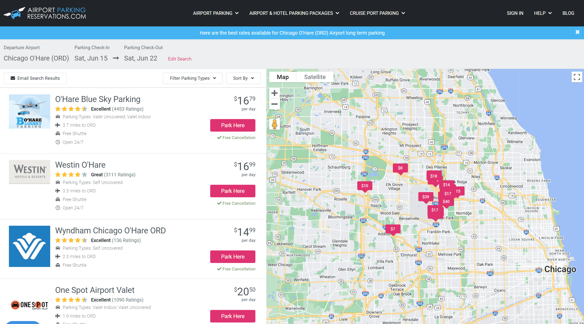 O'Hare Airport parking map