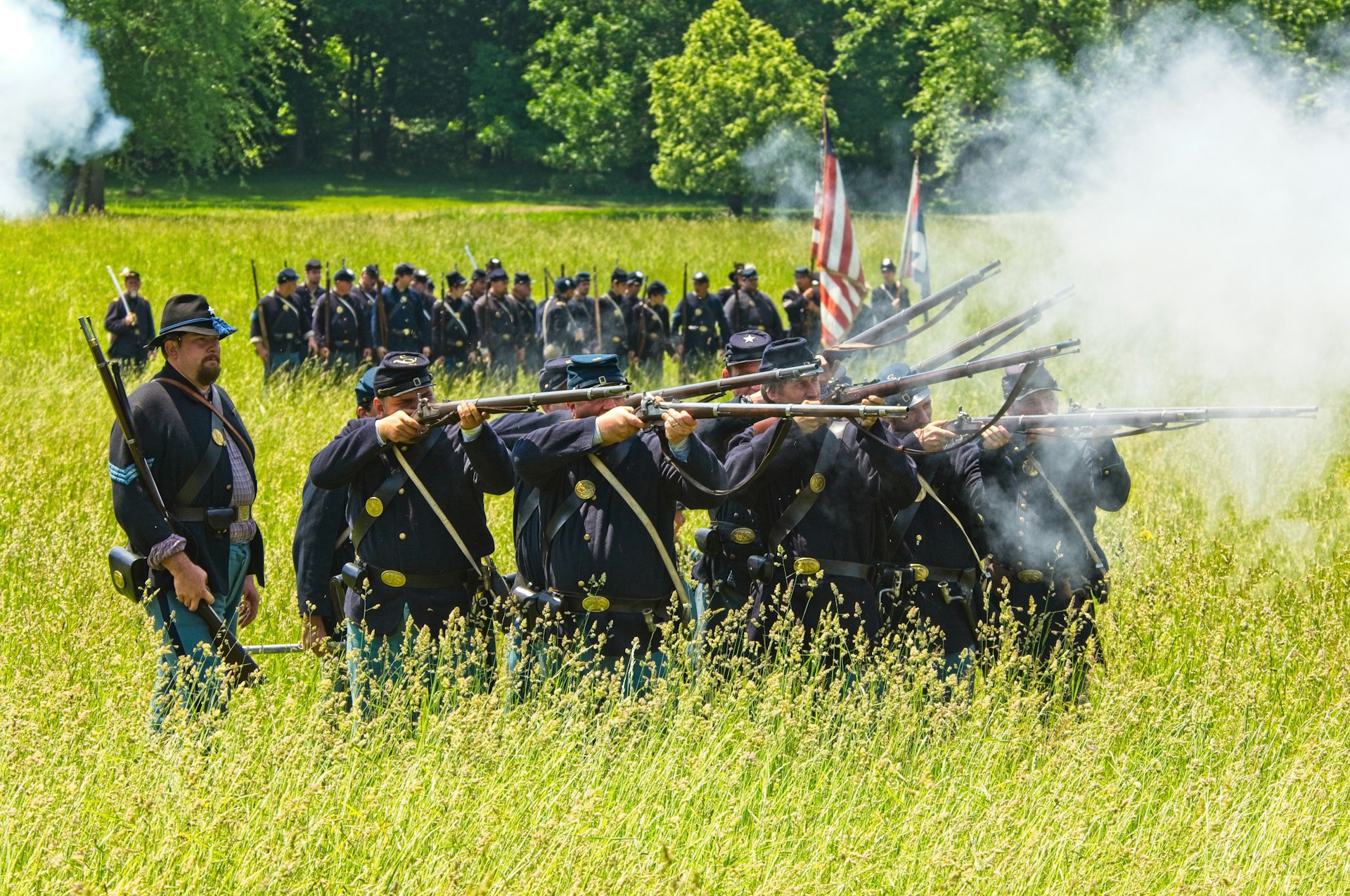Battlefield re-enactment of a civil war battle