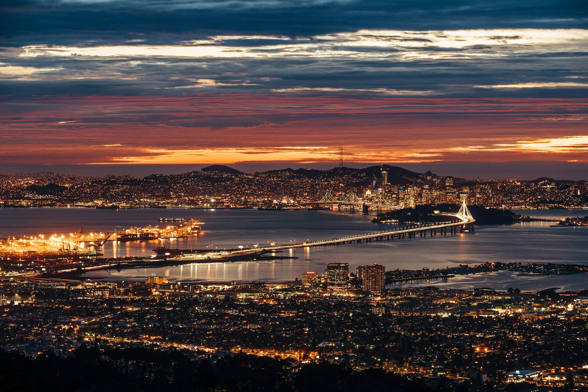 San Francisco Bay Area at night, California