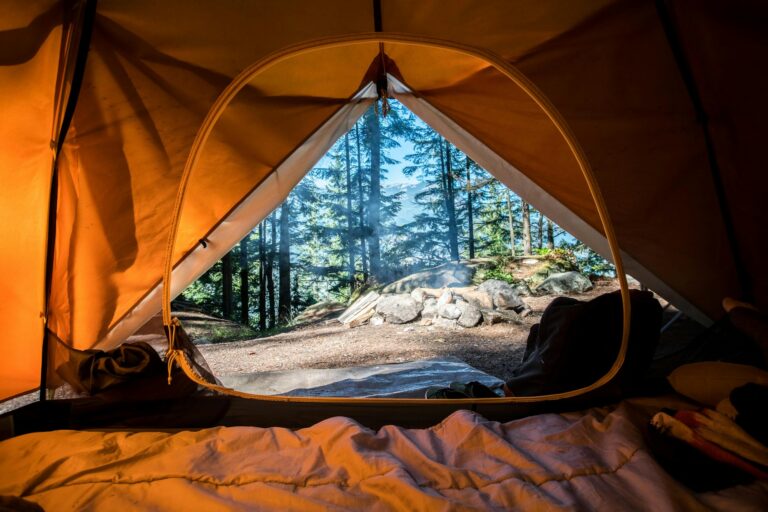 camping tent with view of forest