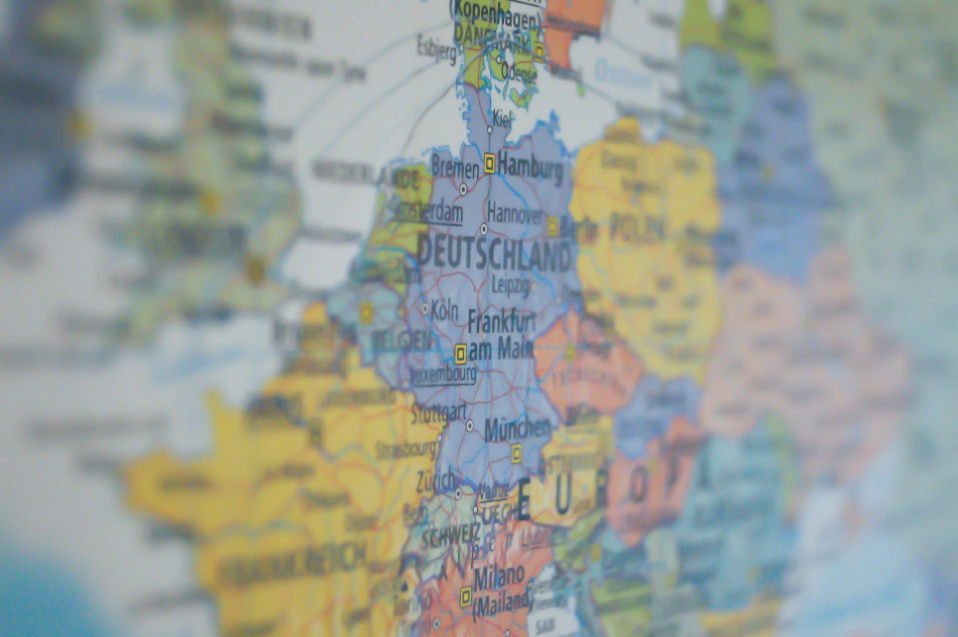 close up of Europe map