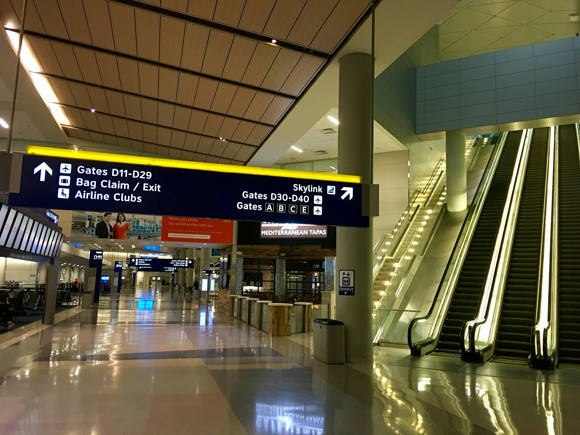 DFW terminal concourse and escalators